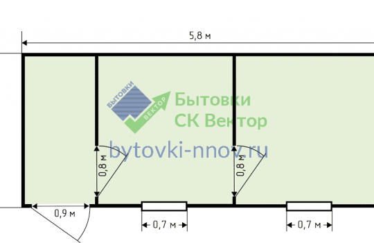 бытовка Б-09 - 2 перегородки, 2 окна